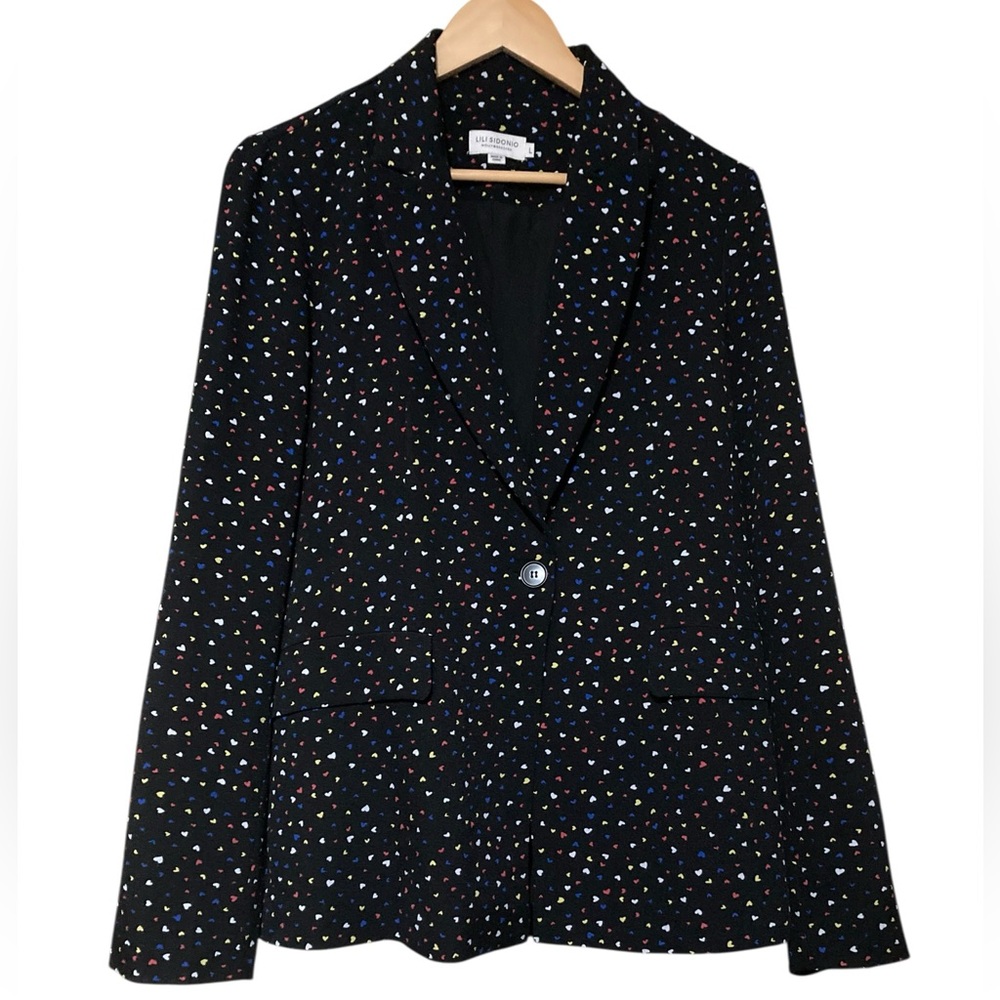 Lili Sidonio Black Blazer with Multicolor Heart Print